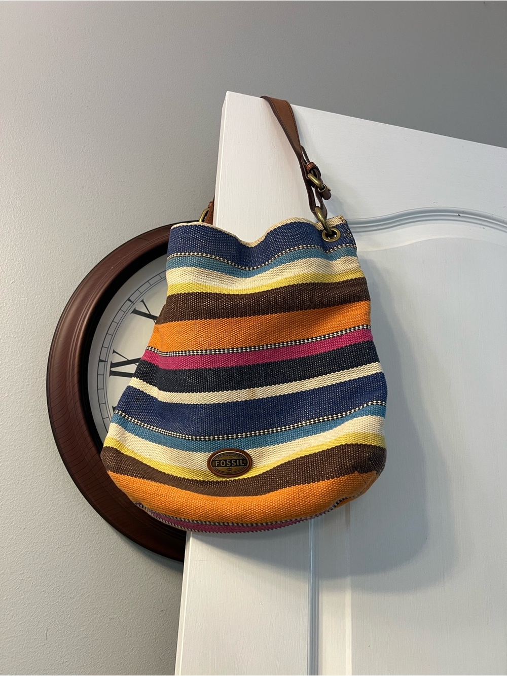 Fossil boho striped tote shoulder bag perfect for festivals and travel